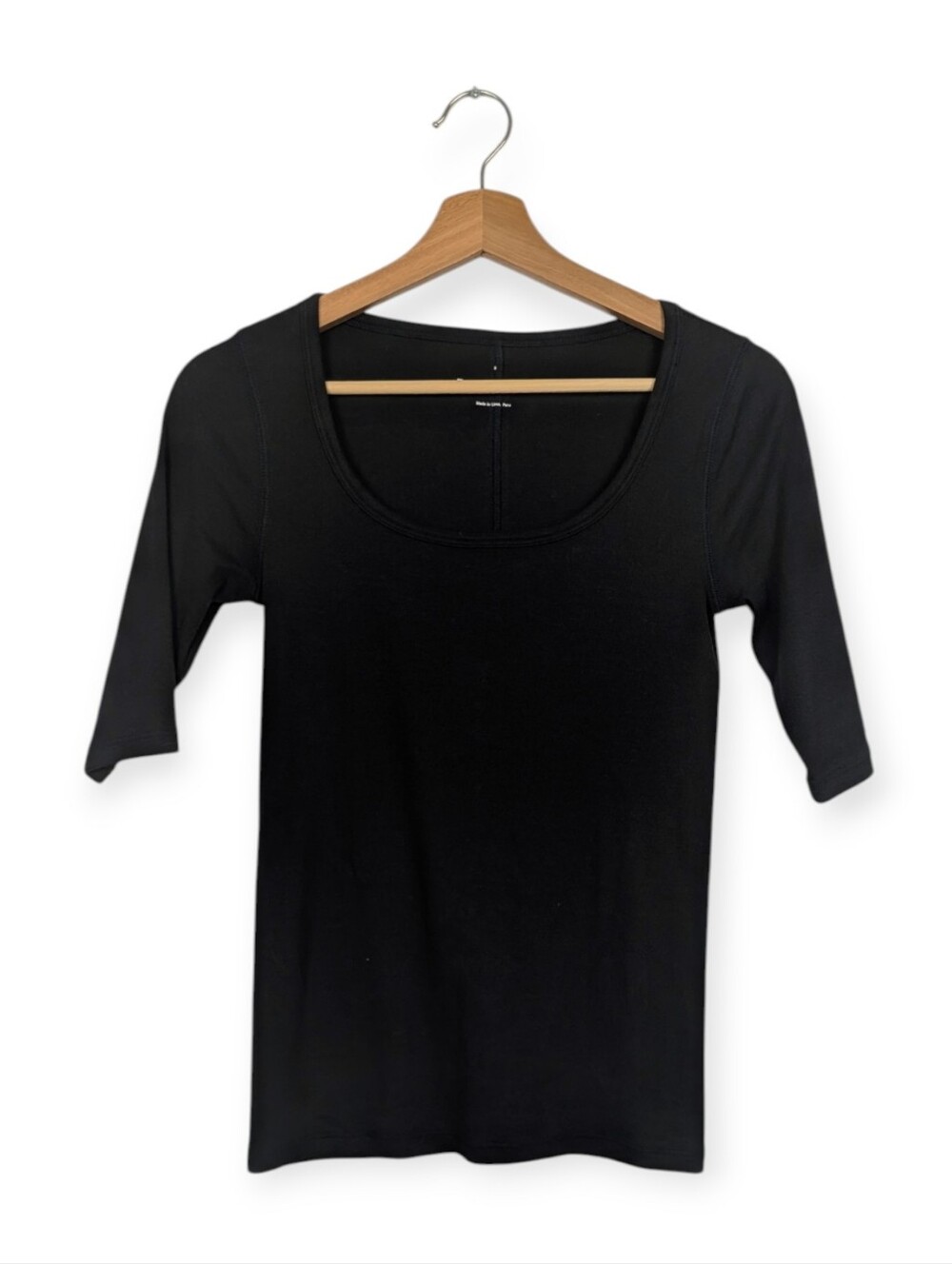 Everlane Black Scoop Neck 3/4 Sleeve Stretch Top Size S